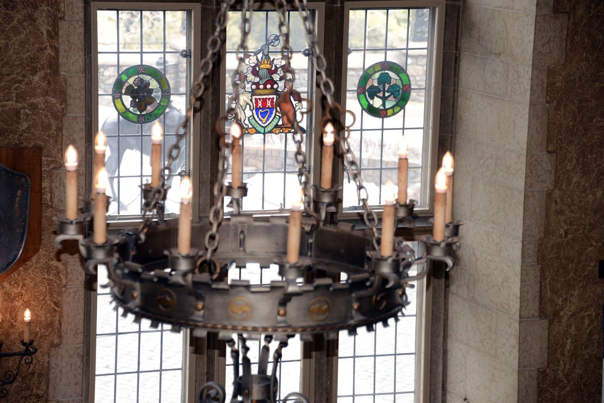 25F Metal Chandelier With Stained Glass Windows Behind In Banff Springs Hotel Mt Stephen Hall